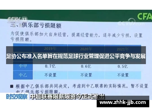 足协公布准入名单旨在规范足球行业管理促进公平竞争与发展 足协公布准入名单旨在规范足球行业管理促进公平竞争与发展